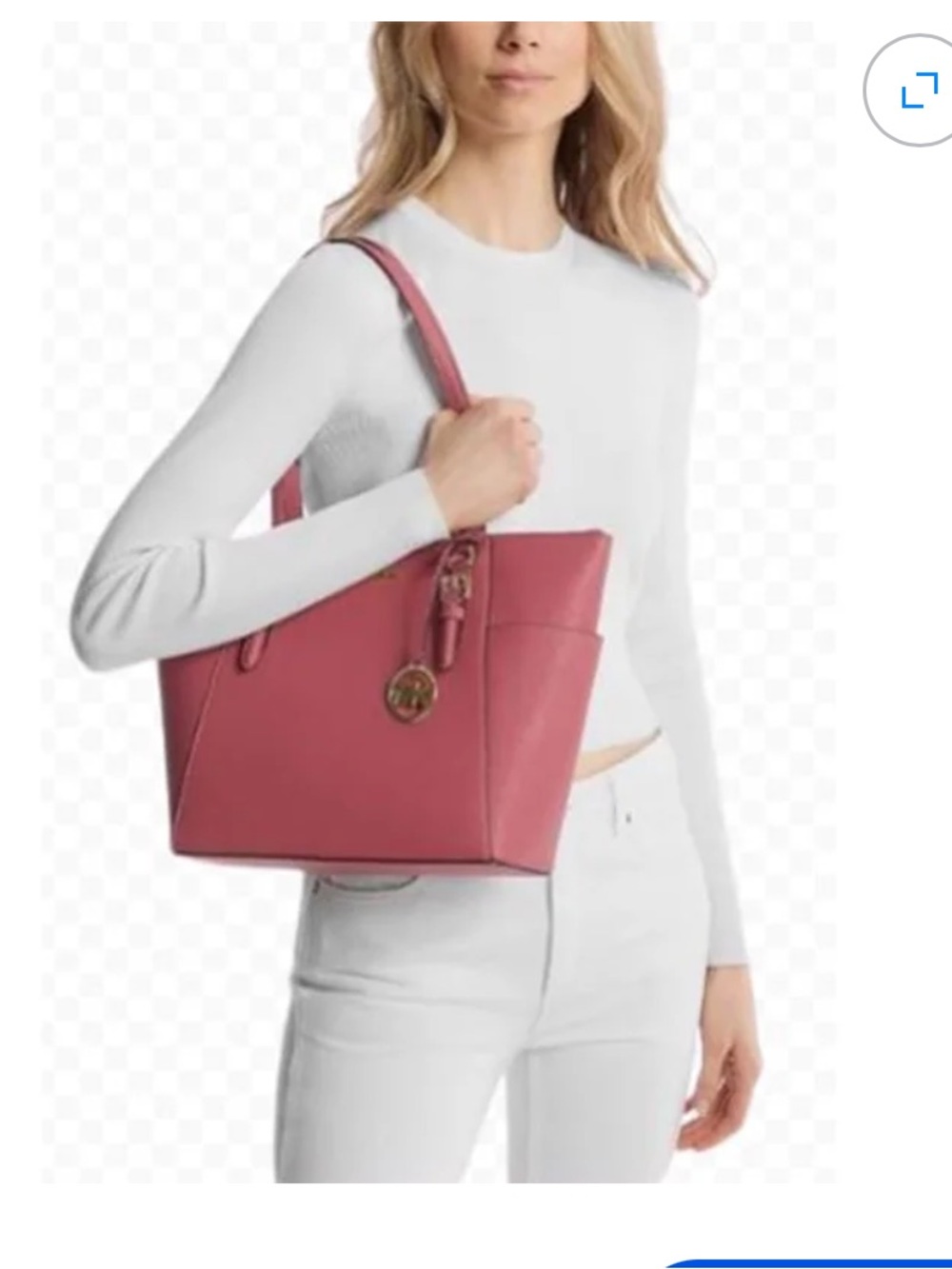 Michael Kors Rose Pink Saffiano Leather Tote with Gold MK Charm